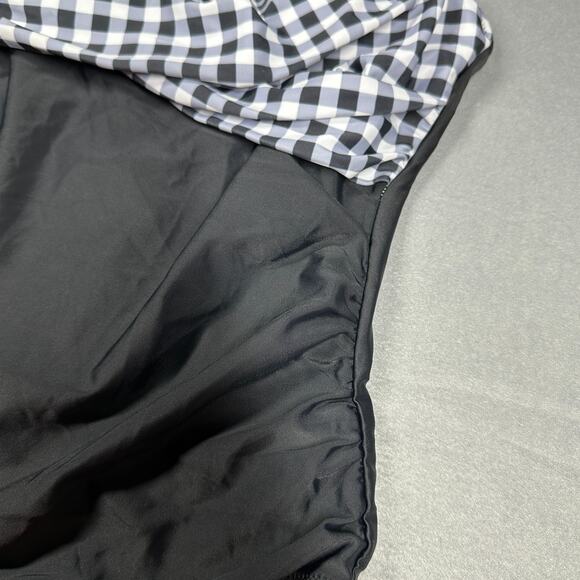 Womens Swimsuit Large Black and White Gingham Halter Tie Deep V Neck One Piece - Picture 7 of 9